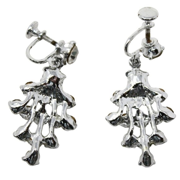 Vintage Rhinestone Shimmer Chandelier Screw Back Earrings 1 3/4" Long - Hey Viv - Picture 3 of 5